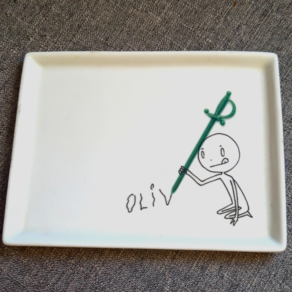 Retired CRATE & BARREL CB2 "Olive" Toothpick Sword Appetizer Plate